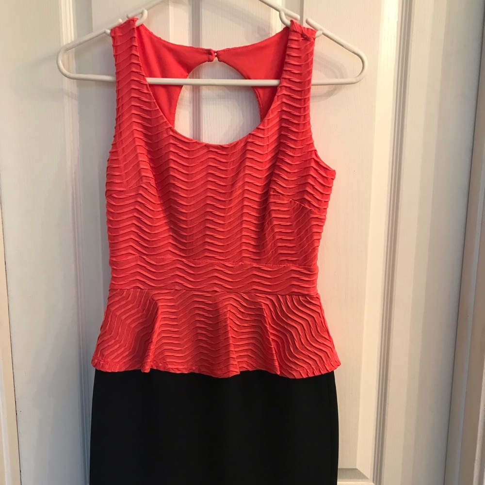 Coral and black dress